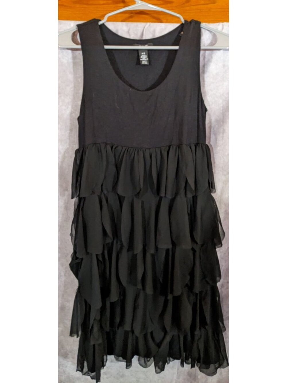 Alfani Petite Black Tiered Ruffle Sleeveless Dress Size Small Petite